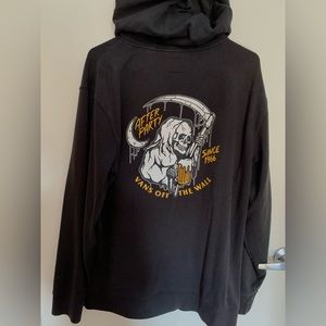 Large black Vans hoodie skeleton drinking beer skate logo